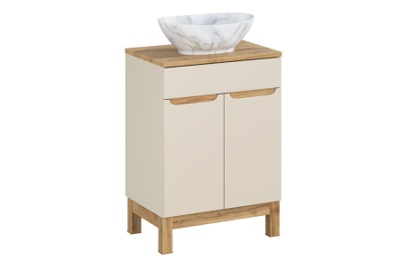 Promotii - Set Mobilier Baie Bali Cashmere 60 cm, cu Blat și Lavoar pe Blat Pati, Cașmir Mat - COMAD
