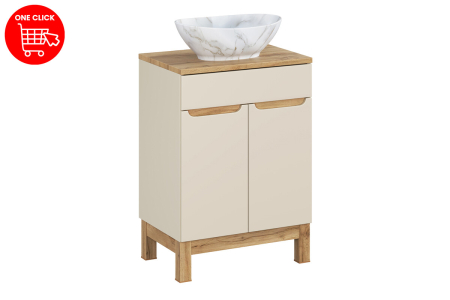 Set Mobilier Baie Bali Cashmere 60 cm, cu Blat și Lavoar pe Blat Pati, Cașmir Mat - COMAD [2]