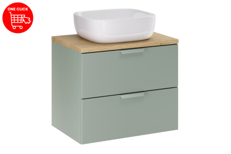 Set Mobilier Baie Aster Green 60 cm, cu Blat și Lavoar pe Blat Smile, Verde Mat - COMAD [1]