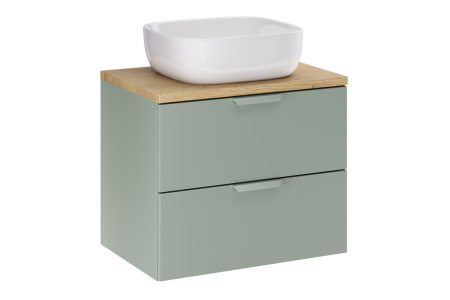 Promotii - Set Mobilier Baie Aster Green 60 cm, cu Blat și Lavoar pe Blat Smile, Verde Mat - COMAD