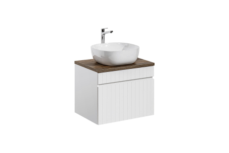 Promotii - Set Mobilier Baie Iconic White 60 cm, cu Blat și Lavoar Smile, Alb Mat, Stejar Santa Fe Vintage - COMAD