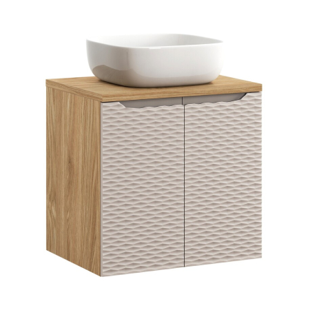 Mobilier Baie - Set Mobilier Baie Ocean Beige 60 cm, cu blat și lavoar pe blat Smile, Bej, Stejar Uleiat - COMAD