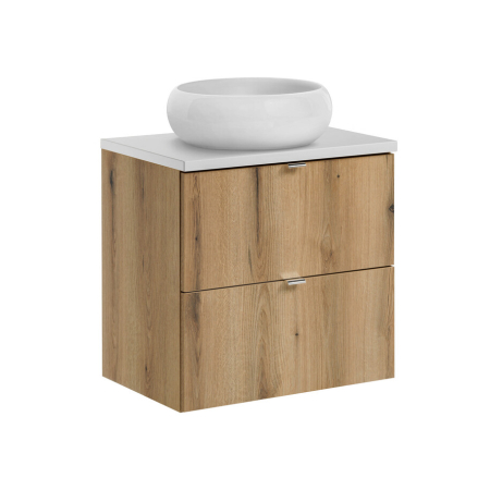 Produse - Set Mobilier Baie Nova Oak 60 cm, Alb Mat, Stejar Coast Evoke, cu Blat și Lavoar pe Blat - COMAD