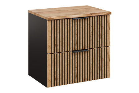 Produse - Set Mobilier Baie Xilo 60 cm, cu Blat, Stejar Wotan și Negru Mat - COMAD