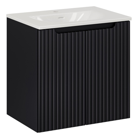 Promotii - Set Mobilier Baie Nova Black 60 cm, cu Lavoar Încorporat, Negru Mat - COMAD