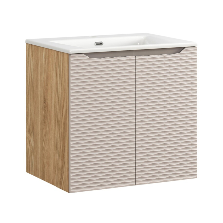 Mobilier Baie - Set Mobilier Ocean Beige 60 cm, cu Lavoar Încorporat, Bej, Stejar Uleiat - COMAD