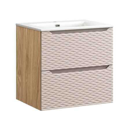 Mobilier Baie - Set Mobilier Baie Ocean Beige 60 cm, cu Lavoar Încorporat, Bej, Stejar Uleiat - COMAD