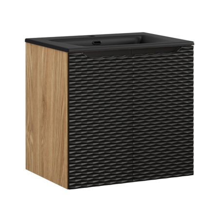 Set Mobilier Ocean Black 60 cm, cu Lavoar Încorporat, Stejar Uleiat, Negru Mat - COMAD [0]