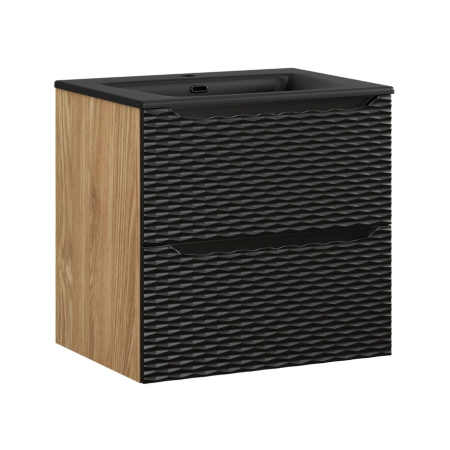 Produse - Set Mobilier Ocean Black 60 cm, cu Lavoar Încorporat, Stejar Uleiat, Negru Mat - COMAD