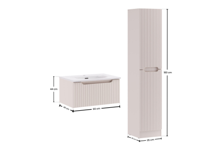 Set Mobilier Baie Nova Cashmere 60 cm, cu Lavoar și Coloană Înaltă, Cașmir Mat - COMAD [2]