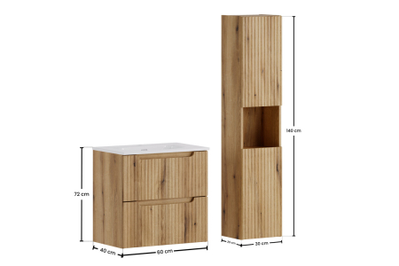 Set Mobilier Nova Coast Evoke 60 cm, cu Lavoar Încorporat SKY și Coloană Înaltă, Stejar - COMAD [2]