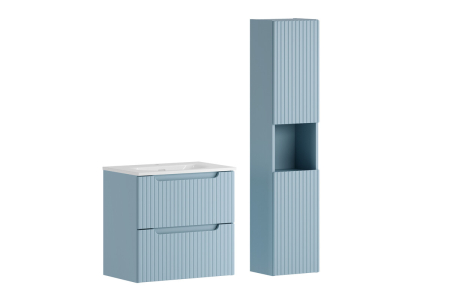 Promotii - Set Mobilier Nova Denim 60 cm, cu lavoar încorporat SKY, coloană înaltă, Denim - COMAD