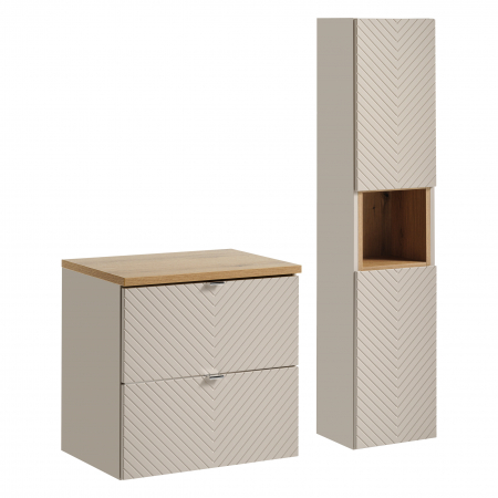 Seturi mobilier baie - Set mobilier baie 60cm cu un blat și un dulap înalt Viva Cashmere