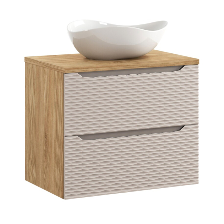 Mobilier Baie - Set Mobilier Baie Ocean Beige 70 cm, cu blat și lavoar pe blat Cloud, Bej, Stejar Uleiat - COMAD