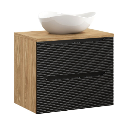 Mobilier Baie - Set Mobilier Ocean Black 70 cm, cu Blat și Lavoar, Stejar Uleiat, Negru Mat - COMAD