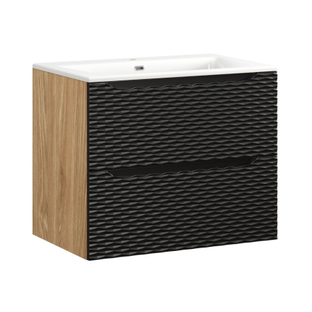 Mobilier Baie - Set Mobilier Ocean Black 70 cm, cu Lavoar pentru Bază, Stejar Uleiat, Negru Mat - COMAD