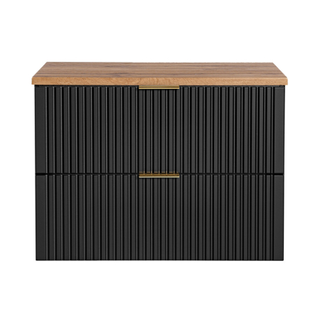 Promotii - Set Mobilier Baie Adel Black 80 cm, Negru Mat, Stejar Wotan - COMAD