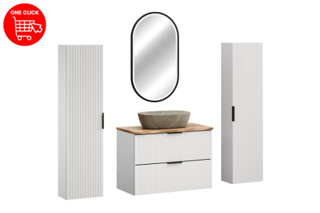 Set Mobilier Baie Adel White 80 cm, cu blat, lavoar pe blat Anna, coloană și oglindă, Alb Mat - COMAD [1]