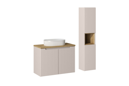 Produse - Set mobilier 80 cm cu blat, lavoar pe blat Beyond și coloană Nova Cashmere SET-NOCBOAK80CMDUNBEYOND5WHHHC COMAD