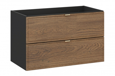 Set mobilier baie 80 cm, negru mat, stejar Casella, cu blat, lavoar pe blat Trust si coloane partiale Talia Casella, COMAD [1]