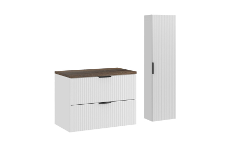 Promotii - Set Mobilier Baie Adel White 80 cm, cu Blat și Coloană, Alb Mat, Stejar Santa Fe Vintage - COMAD