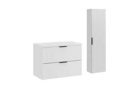 Promotii - Set Mobilier Baie Adel White 80 cm, cu Blat și Coloană Înaltă, Alb Mat - COMAD
