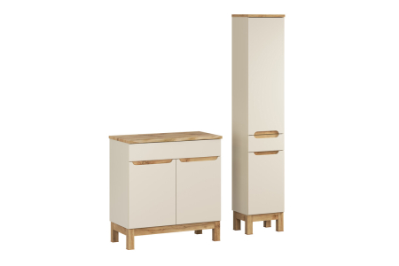 Promotii - Set Mobilier Baie Bali Cashmere 80 cm, cu Blat și Coloană, Cașmir Mat - COMAD