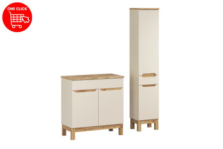 Set Mobilier Baie Bali Cashmere 80 cm, cu Blat și Coloană, Cașmir Mat - COMAD [2]