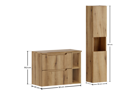 Set Mobilier Baie Nova Coast Evoke 80 cm, cu Blat și Coloană, Stejar - COMAD [2]