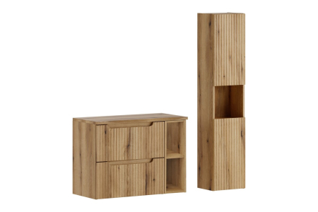 Promotii - Set Mobilier Baie Nova Coast Evoke 80 cm, cu Blat și Coloană, Stejar - COMAD