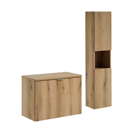 Promotii - Set Mobilier Baie Nova Oak 80 cm, cu Blat și Coloană Înaltă, Stejar - COMAD