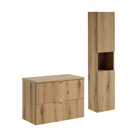 Promotii - Set Mobilier Baie Nova Oak 80 cm, cu Blat și Coloană Înaltă, Stejar - COMAD