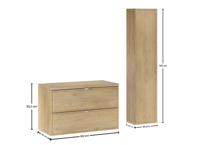Set Mobilier Baie Terra Cremona 80 cm, cu Blat și Coloană Înaltă, Stejar Cremona - COMAD [2]