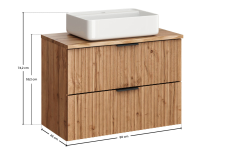 Set Mobilier Adel Oak 80 cm, cu Blat și Lavoar Magic, Stejar Wotan - COMAD [2]