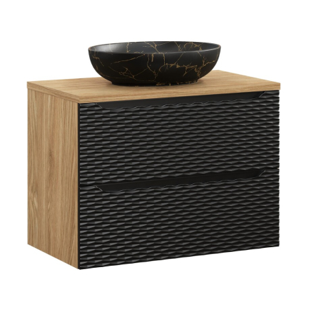 Mobilier Baie - Set Mobilier Baie Ocean Black 80 cm, cu Blat și Lavoar pe Blat, Stejar Uleiat, Negru Mat - COMAD
