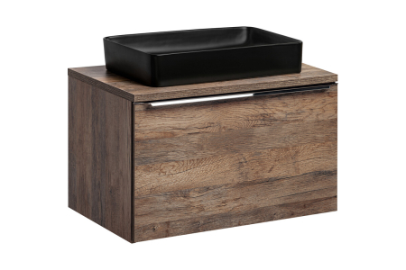 Mobilier Baie - Set Mobilier Baie Santa Fe Oak 80 cm, cu Blat și Lavoar pe Blat Slim, Stejar Santa Fe Vintage - COMAD