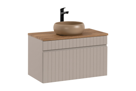 Promotii - Set Mobilier Baie Iconic Cashmere 80 cm, cu Blat și Lavoar pe Blat, Stejar Coast Evoke, Cașmir Mat - COMAD