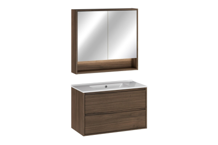 Produse - Set Mobilier Viola Villa 80 cm, cu lavoar și dulap cu oglindă, Nuc Villa - COMAD