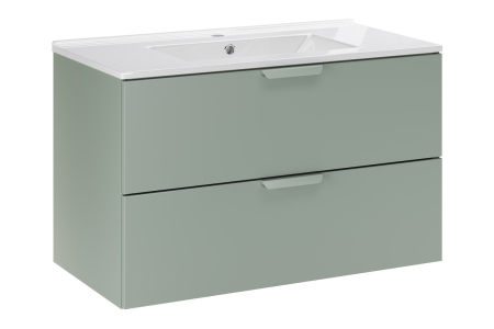 Promotii - Set Mobilier Baie Aster Green 80 cm, cu lavoar, Verde Mat - COMAD