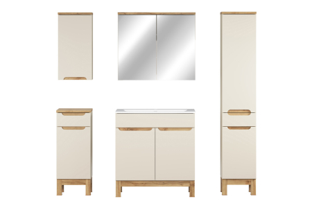 Set Mobilier Baie Bali Cashmere 80 cm, cu Lavoar, Coloană și Dulap cu Oglindă, Cașmir Mat - COMAD [1]
