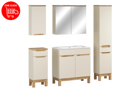 Set Mobilier Baie Bali Cashmere 80 cm, cu Lavoar, Coloană și Dulap cu Oglindă, Cașmir Mat - COMAD [2]