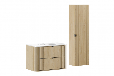 Seturi mobilier baie - Set mobilier baie 80 cm, cu lavoar Pure si dulap inalt Ovalia Cremona