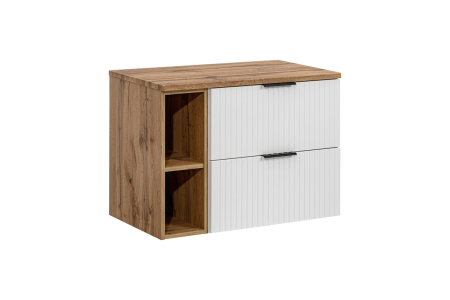 Promotii - Set Mobilier Baie Adel White 80 cm, cu Blat, Alb Mat, Stejar Wotan - COMAD