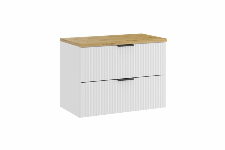 Promotii - Set Mobilier Baie Adel White 80 cm, cu Blat, Alb Mat, Stejar Artisan - COMAD