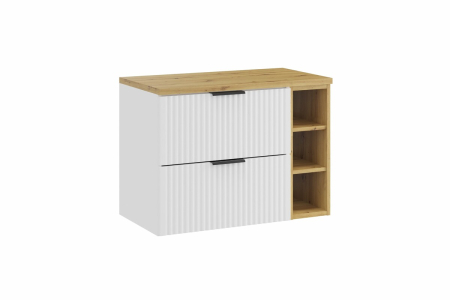 Promotii - Set Mobilier Baie Adel White 80 cm, cu Blat, Alb Mat, Stejar Artisan - COMAD