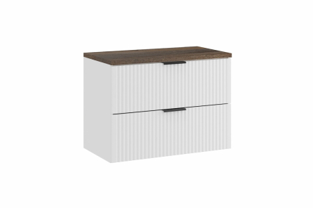 Promotii - Set Mobilier Baie Adel White 80 cm, cu Blat, Alb Mat, Stejar Santa Fe Vintage - COMAD