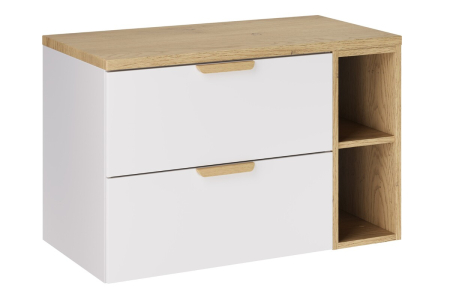 Promotii - Set Mobilier Baie Aster White 80 cm, cu Blat, Alb Mat, Stejar Cremona - COMAD