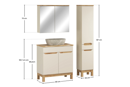 Set mobilier 80cm cu blat, lavoar pe blat Anna, dulap înalt și dulap cu oglindă Bali Cashmere COMAD SET-BAC B NAT WOTAN 80CM UN ANNA HC MC [3]