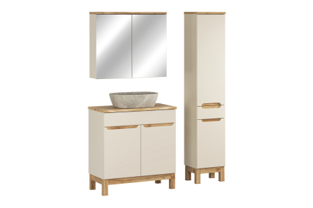 Set mobilier 80cm cu blat, lavoar pe blat Anna, dulap înalt și dulap cu oglindă Bali Cashmere COMAD SET-BAC B NAT WOTAN 80CM UN ANNA HC MC [0]