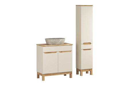 Produse - Set mobilier 80cm cu blat, lavoar pe blat Anna și dulap înalt Bali Cashmere COMAD SET-BAC B NAT WOTAN 80CM UN ANNA HC